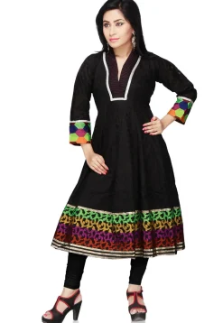 Woven Super Net Jacquard Anarkali Kurta in Black