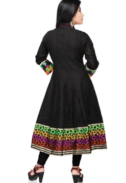 Woven Super Net Jacquard Anarkali Kurta in Black