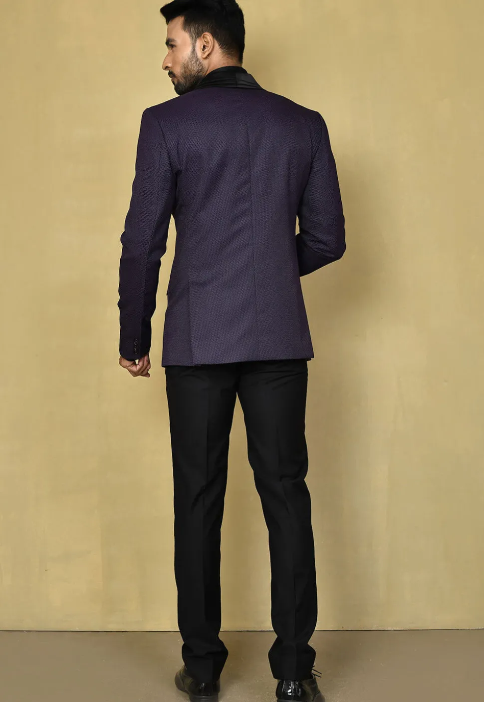 Woven Terry Cotton Jacquard Tuxedo in Navy Blue