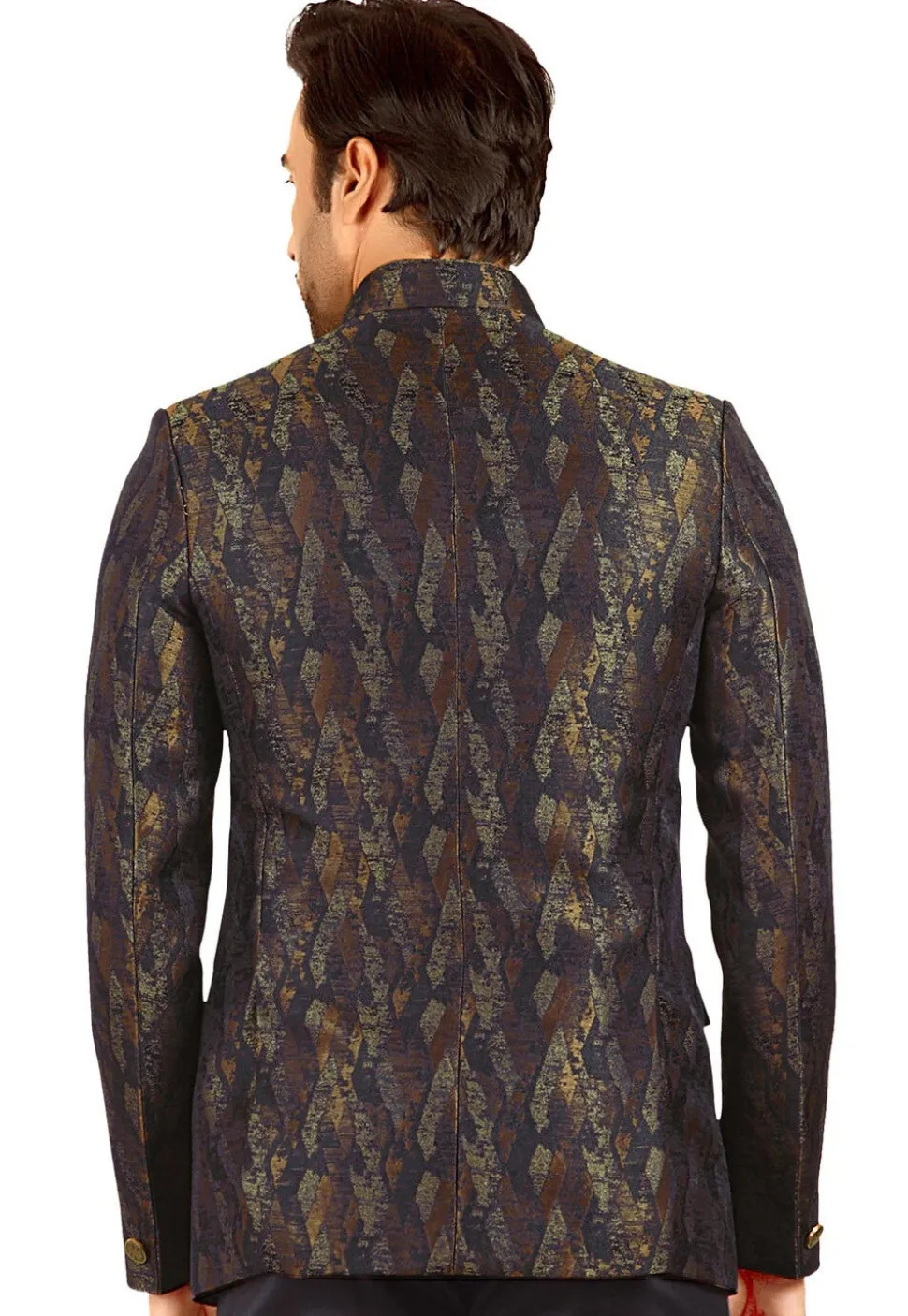 Woven Terry Rayon Jacquard Jodhpuri Jacket in Navy Blue