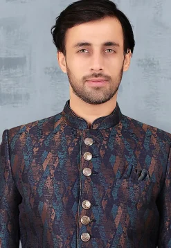 Woven Terry Rayon Jacquard Jodhpuri Suit in Multicolor