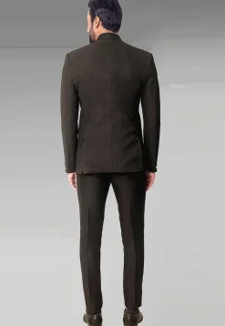 Woven Terry Rayon Jacquard Jodhpuri Suit in Black