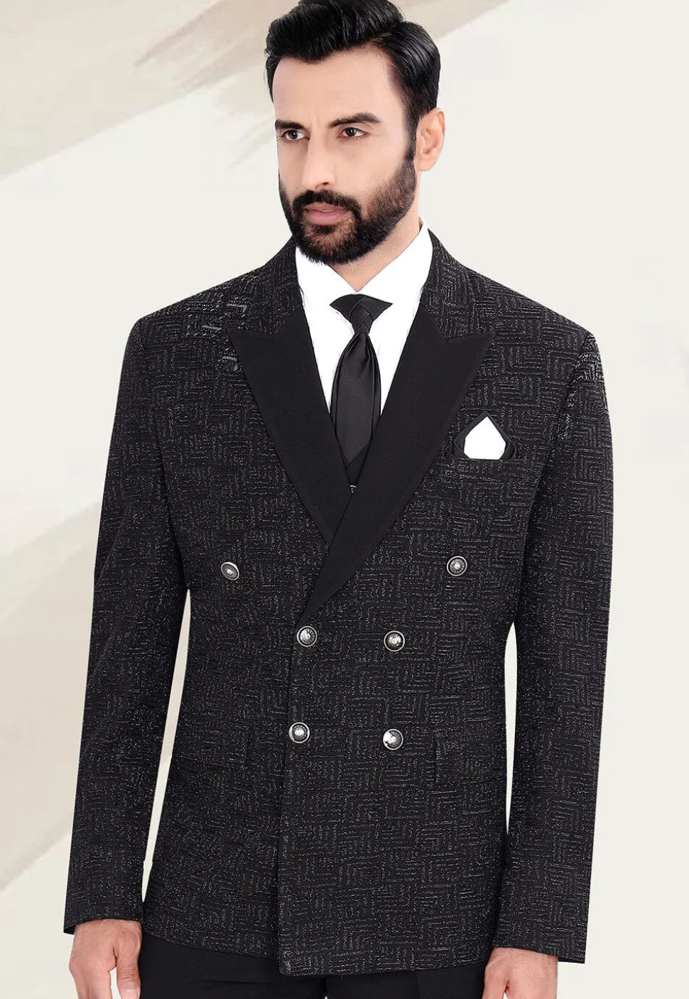 Woven Terry Rayon Jacquard Blazer in Black