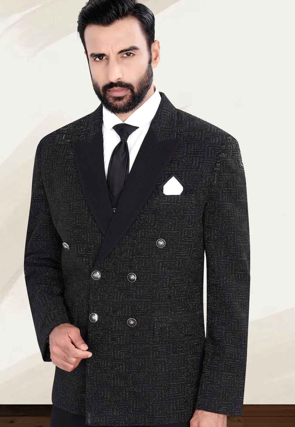 Woven Terry Rayon Jacquard Blazer in Black