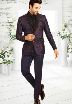 Woven Terry Rayon Jacquard Tuxedo in Purple