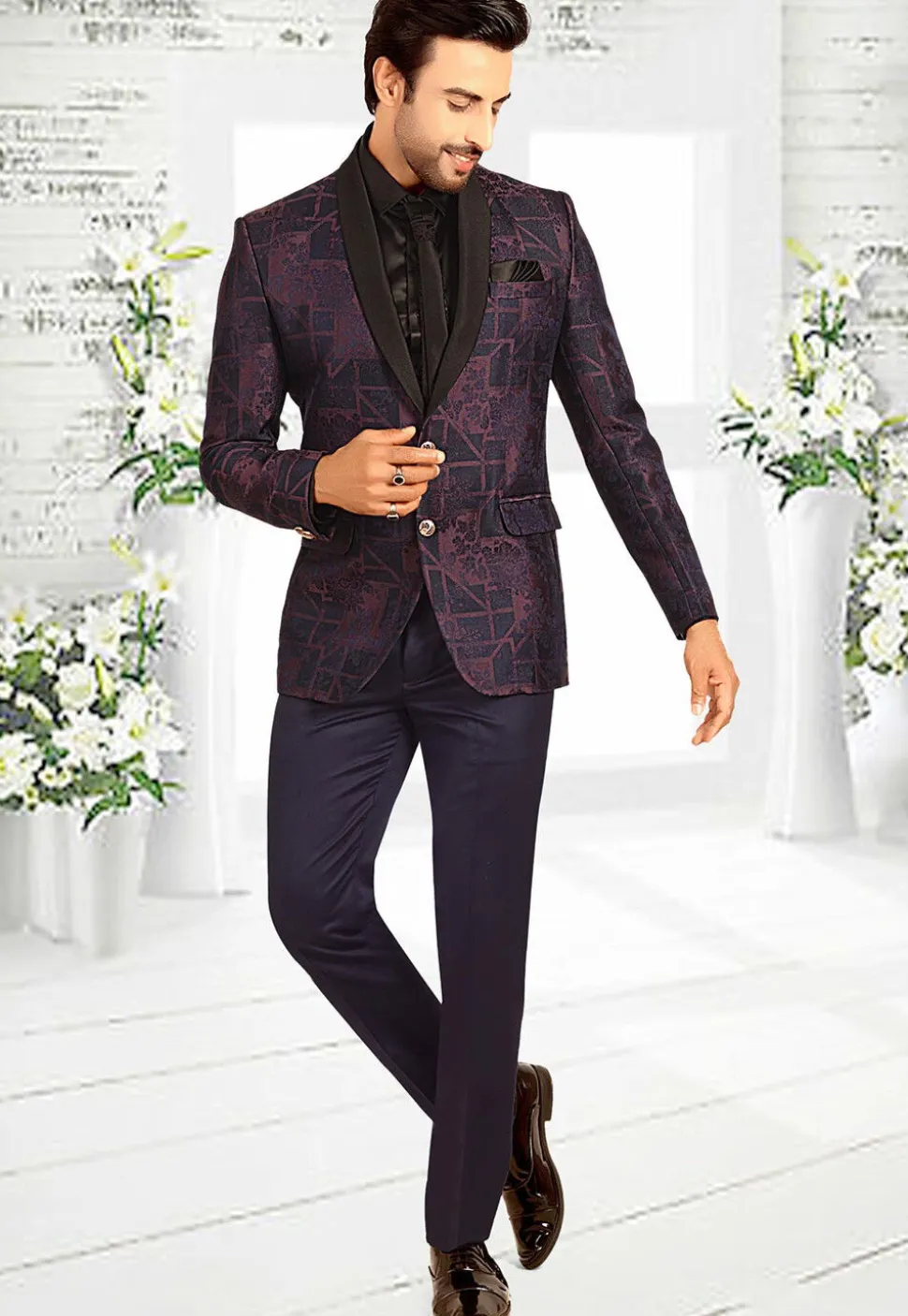 Woven Terry Rayon Jacquard Tuxedo in Purple