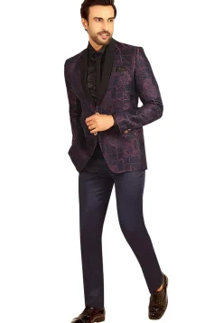 Woven Terry Rayon Jacquard Tuxedo in Purple