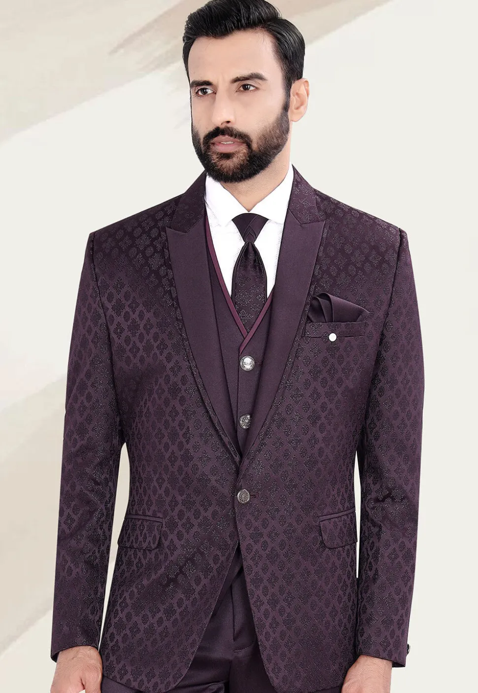 Woven Terry Rayon Jacquard Blazer in Wine