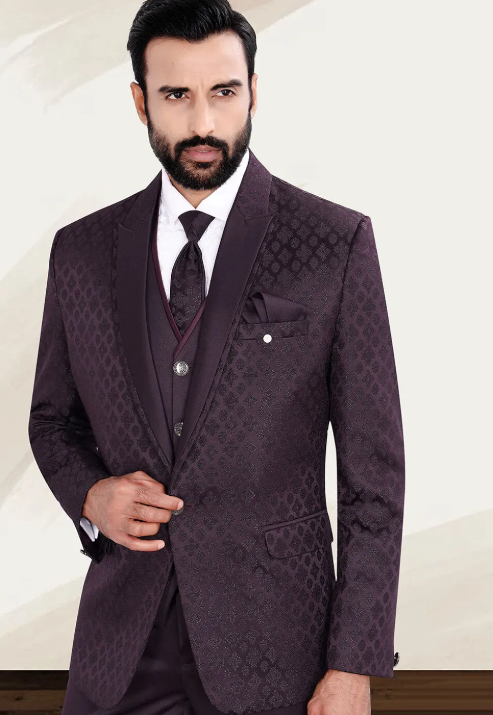 Woven Terry Rayon Jacquard Blazer in Wine