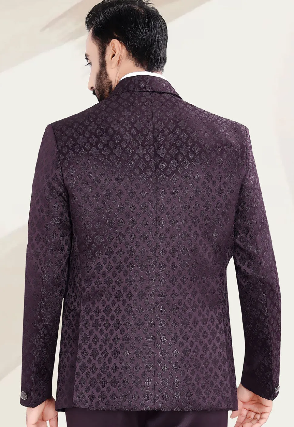 Woven Terry Rayon Jacquard Blazer in Wine