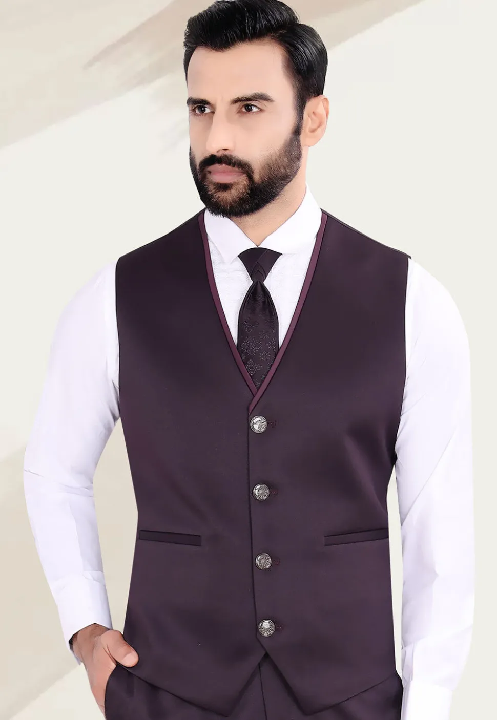 Woven Terry Rayon Jacquard Blazer in Wine