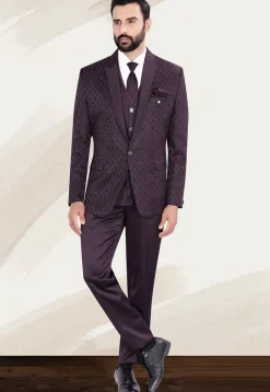 Woven Terry Rayon Jacquard Blazer in Wine