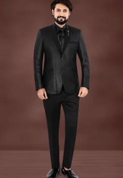 Woven Terry Rayon Jacquard Blazer in Black