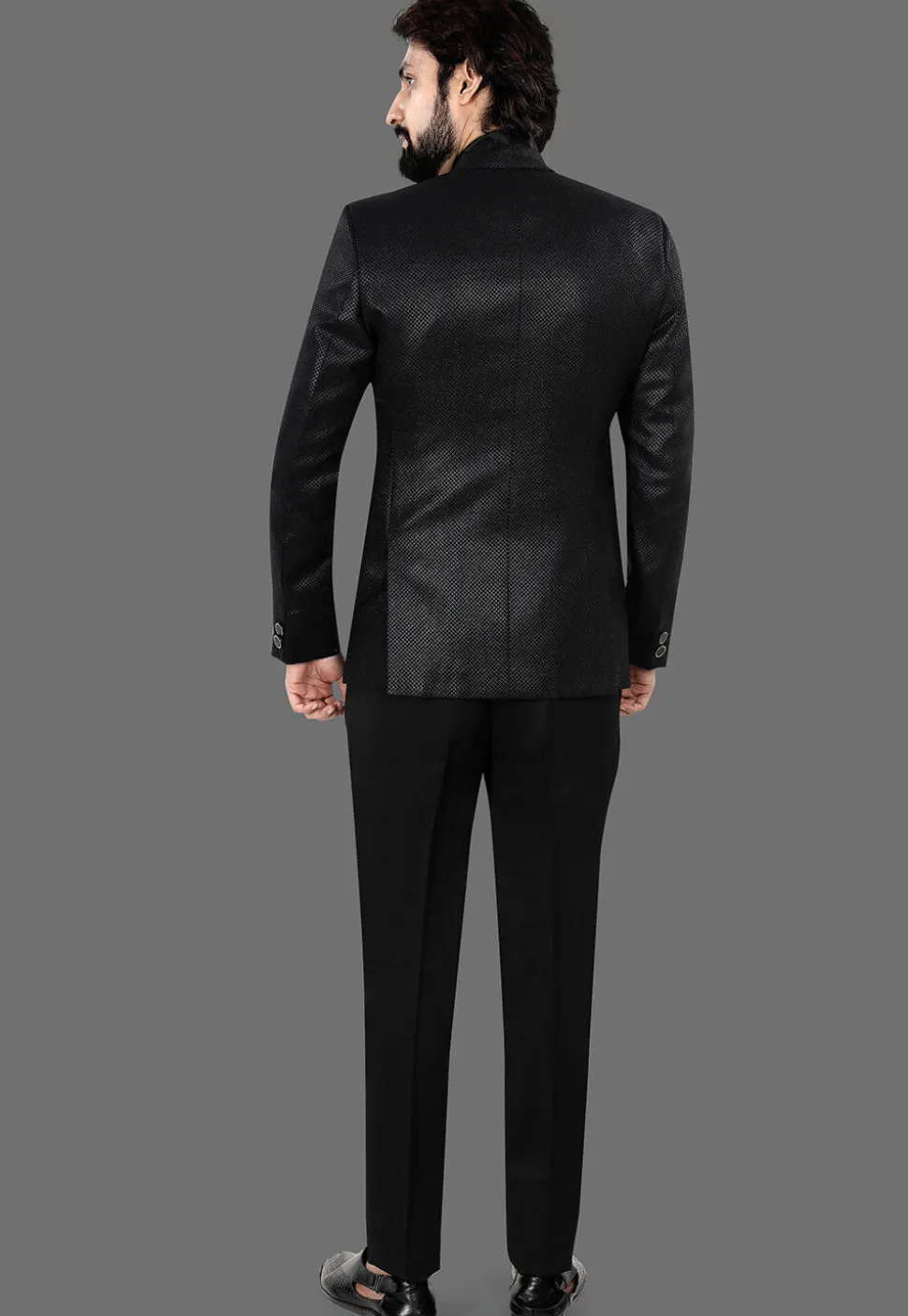 Woven Terry Rayon Jacquard Blazer in Black