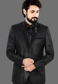 Woven Terry Rayon Jacquard Blazer in Black