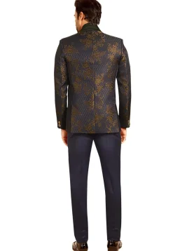 Woven Terry Rayon Jacquard Tuxedo in Navy Blue