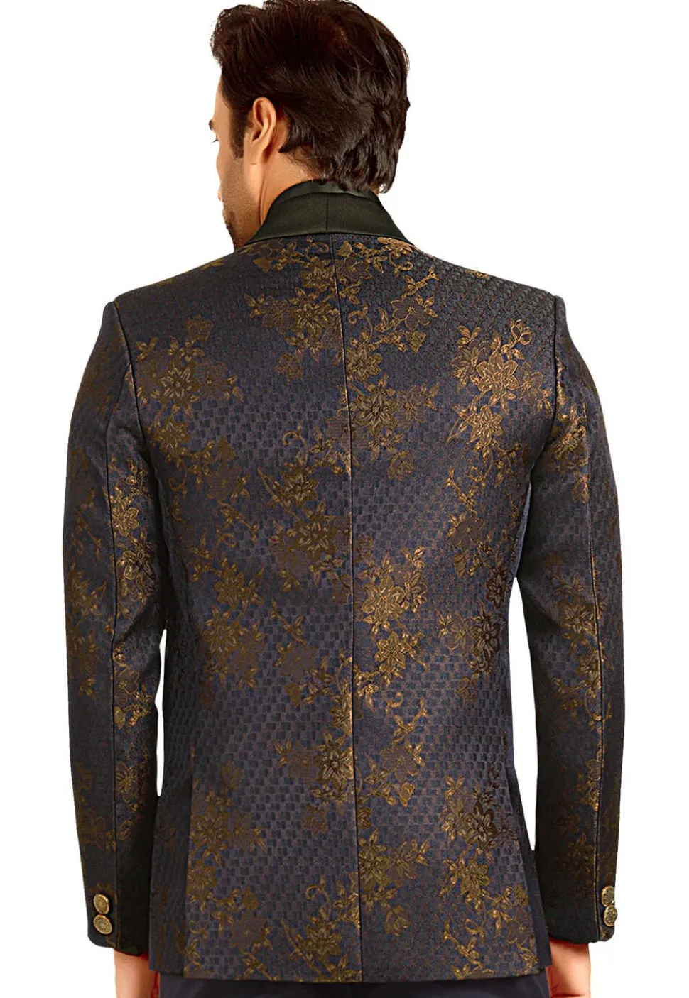 Woven Terry Rayon Jacquard Tuxedo in Navy Blue