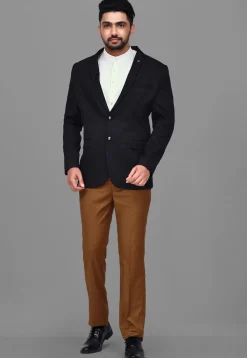Woven Terry Rayon Jacquard Blazer with Pant in Black