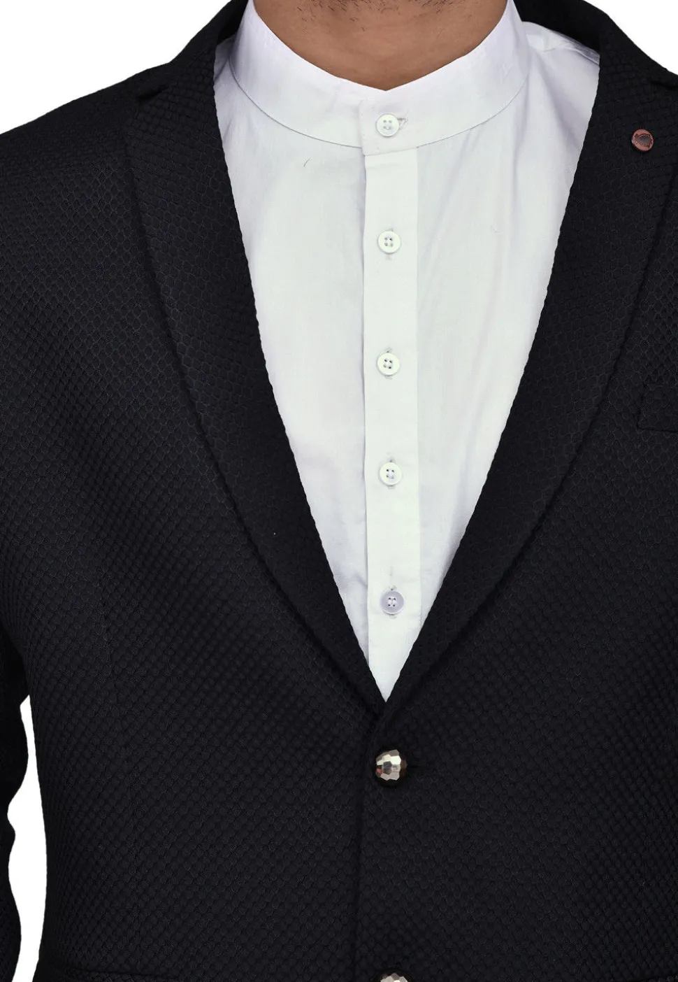 Woven Terry Rayon Jacquard Blazer with Pant in Black