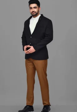 Woven Terry Rayon Jacquard Blazer with Pant in Black