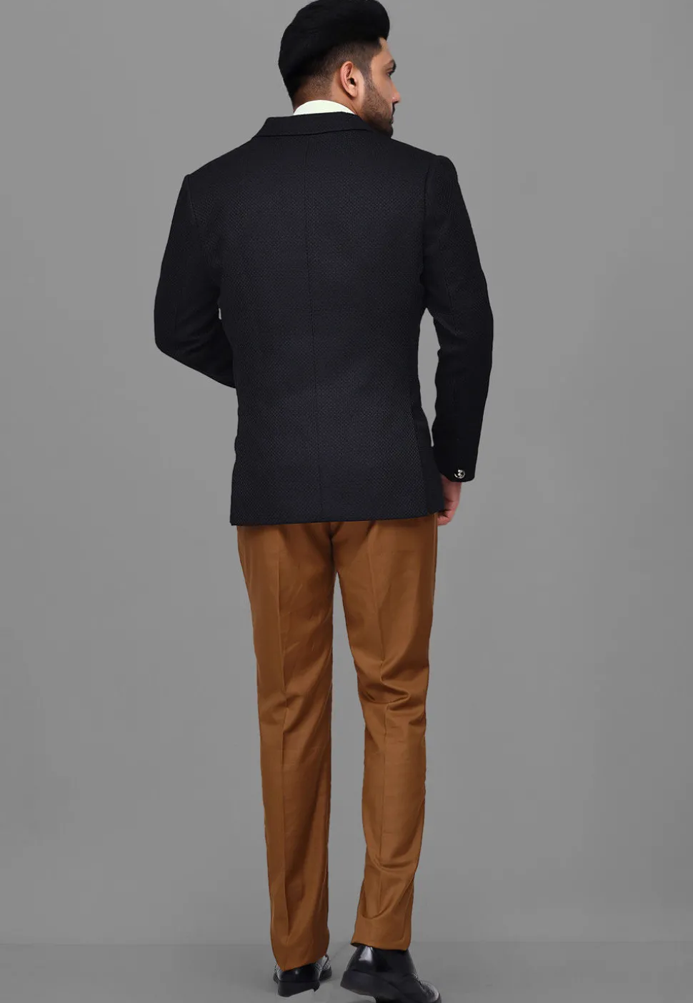 Woven Terry Rayon Jacquard Blazer with Pant in Black
