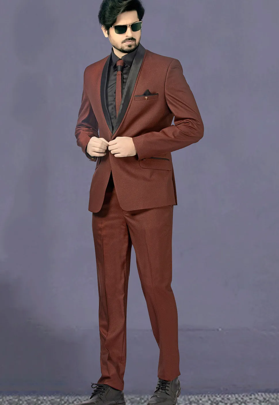 Woven Terry Rayon Jacquard Tuxedo in Brown