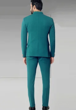 Woven Terry Rayon Jacquard Jodhpuri Suit in Teal Blue