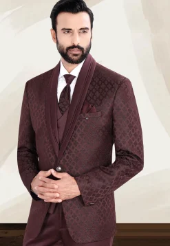 Woven Terry Rayon Jacquard Blazer in Maroon