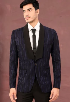 Woven Terry Rayon Jacquard Blazer in Navy Blue