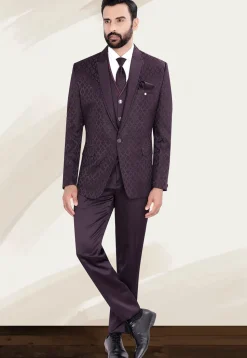 Woven Terry Rayon Jacquard Suit Set in Wine