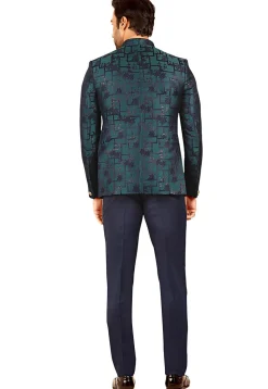 Woven Terry Rayon Jacquard Jodhpuri Suit in Teal Blue