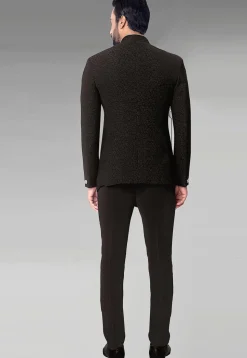 Woven Terry Rayon Jacquard Jodhpuri Suit in Black