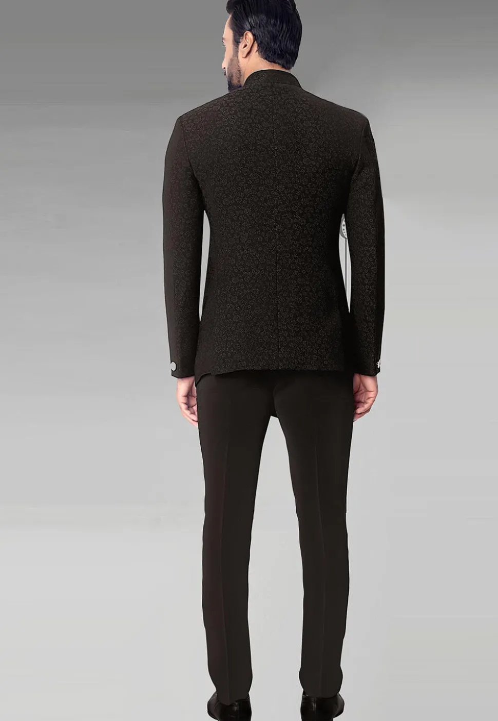 Woven Terry Rayon Jacquard Jodhpuri Suit in Black
