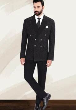 Woven Terry Rayon Jacquard Suit Set in Black