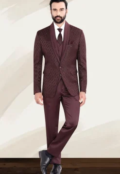 Woven Terry Rayon Jacquard Suit Set in Maroon