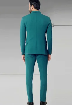 Woven Terry Rayon Jacquard Jodhpuri Jacket in Teal Blue