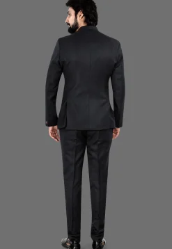 Woven Terry Rayon Jacquard Jodhpuri Suit in Dark Grey