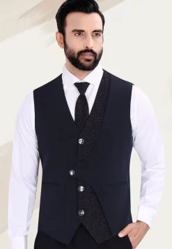 Woven Terry Rayon Jacquard Blazer in Navy Blue