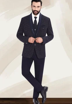 Woven Terry Rayon Jacquard Blazer in Navy Blue