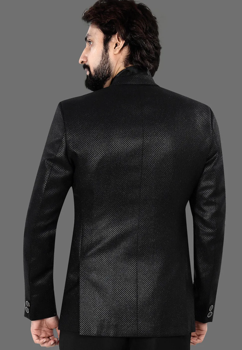 Woven Terry Rayon Jacquard Blazer in Black