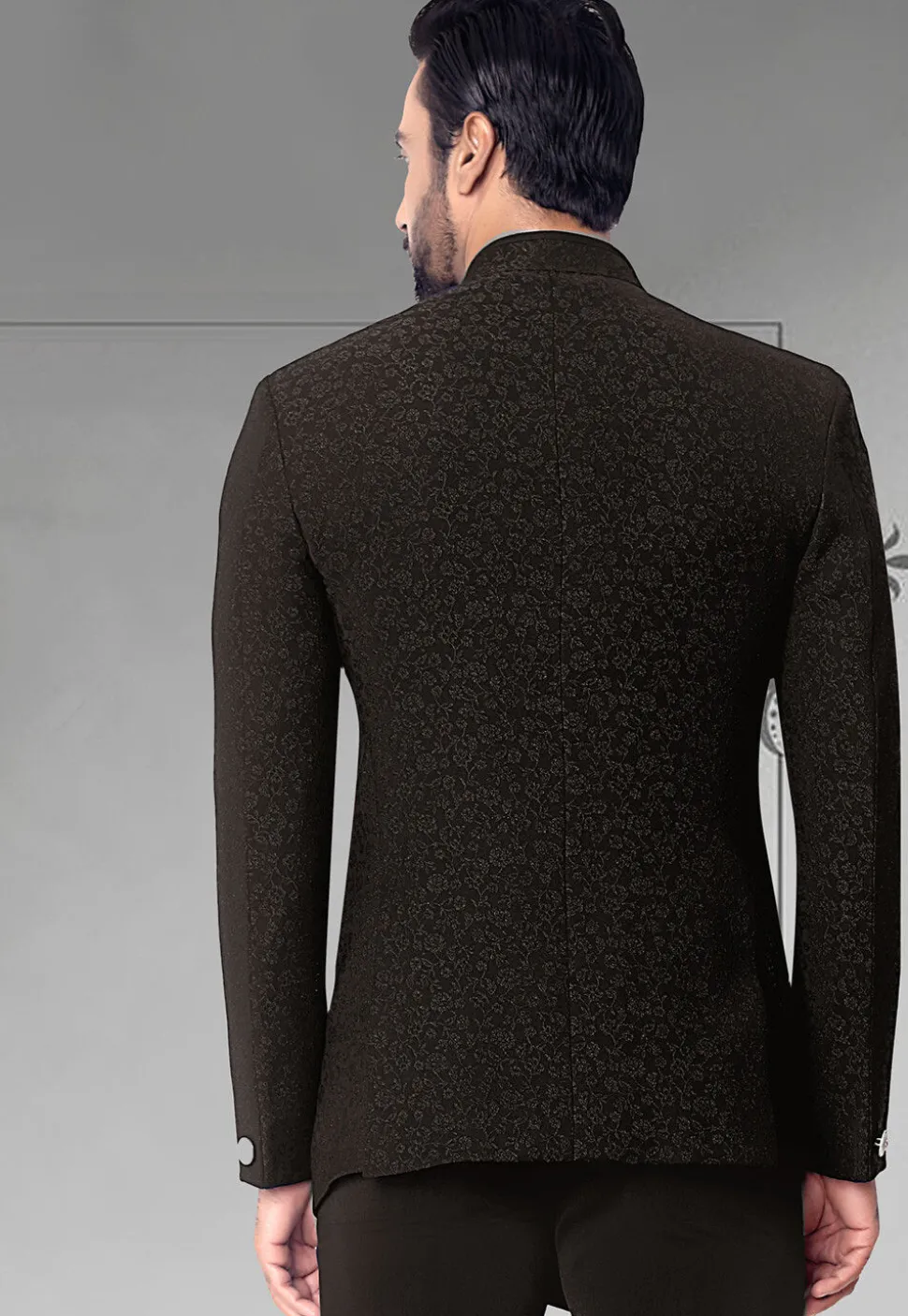 Woven Terry Rayon Jodhpuri Jacket in Black