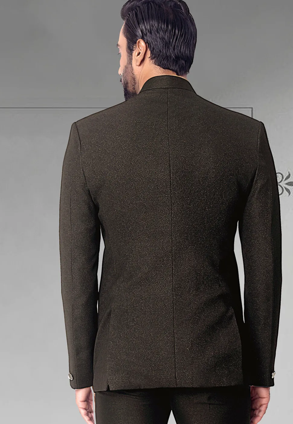 Woven Terry Rayon Jodhpuri Jacket in Black