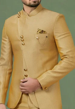 Woven Terry Rayon Jodhpuri Suit in Beige