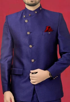 Woven Terry Rayon Jodhpuri Suit in Royal Blue