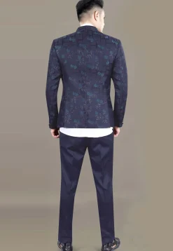 Woven Terry Rayon Jodhpuri Jacket in Navy Blue