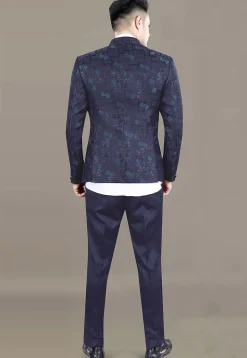 Woven Terry Rayon Jodhpuri Suit in Navy Blue