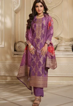 Woven Tissue Pakistani Suit in Purple