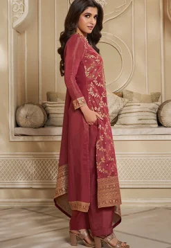 Woven Tissue Pakistani Suit in Old Rose
