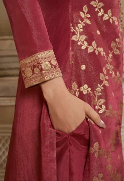 Woven Tissue Pakistani Suit in Old Rose
