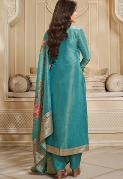 Woven Tissue Pakistani Suit in Teal Blue